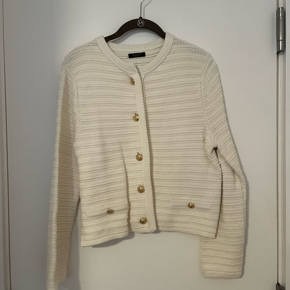 Massimo Dutti Textured knit cardigan with gold buttons CREAM S 5659/513 - Picture 10 of 11